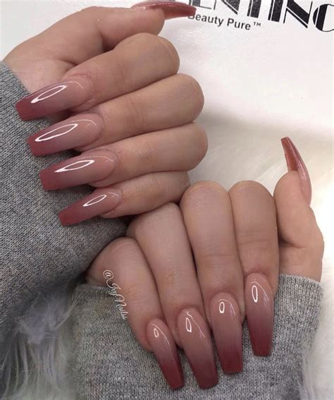 Pink Brown Ombre Nails Nude Nails With Red Outline