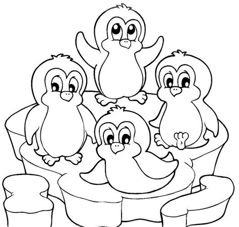Desenho De Pinguins Bebês No Pólo Para Colorir E Imprimir
