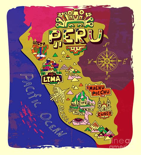 Illustrated Map Of Peru Travel Digital Art By Daria I