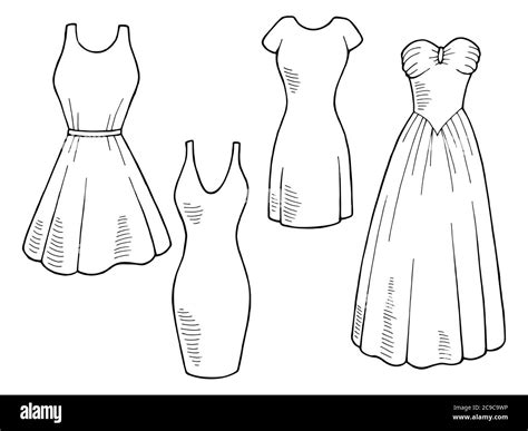 Dress Set Graphic Black White Isolated Sketch Illustration Vector Stock