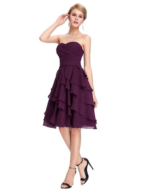 Short Purple A Line Knee Length Bridesmaid Dress