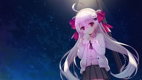 Wallpaper Anime Girl Loli Pink Hair Sky Night Long