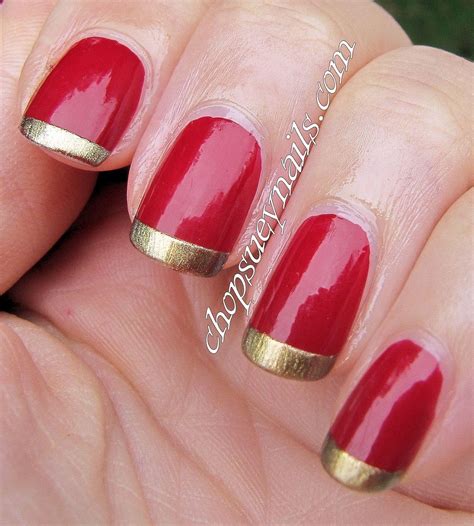 Red And Gold Christmas Manicure Easy Nail Art With Gold French