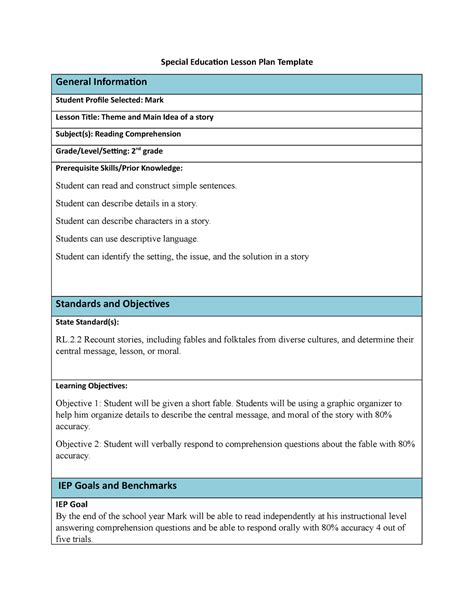 Task 1 D005 Considerations Special Education Lesson Plan Special