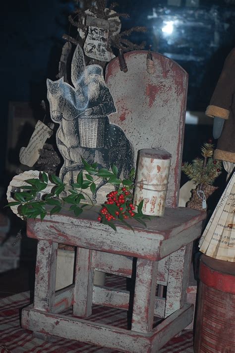 Primitiques Mini Tombstone Chair And Paper Santa Primitive Christmas