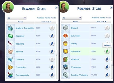 The Sims 4 Mod Aspiration Traits In Rewards Store