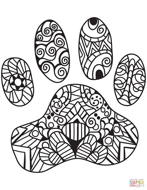Cat Paw Print Zentangle Coloring Page Free Printable Coloring Pages