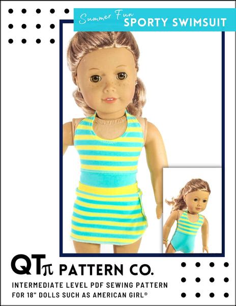qtπ pattern co summer fun sporty swimsuit 18 inch doll clothes pattern
