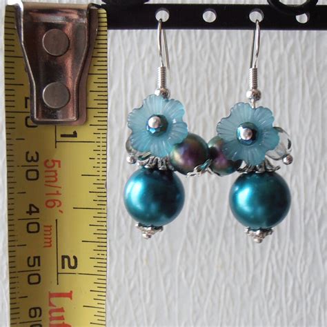 Teal Dangle Earrings Beaded Jewelry Cluster Earrings Lucite Etsy