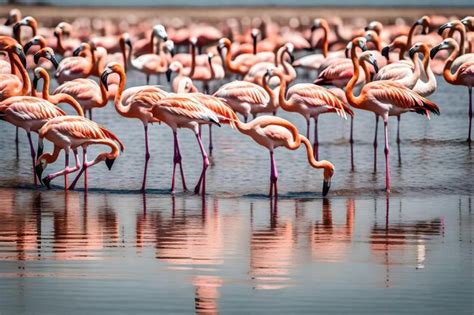Premium Ai Image Photo Flock Of Pink Flamingos At Walvis Bay Namibia M