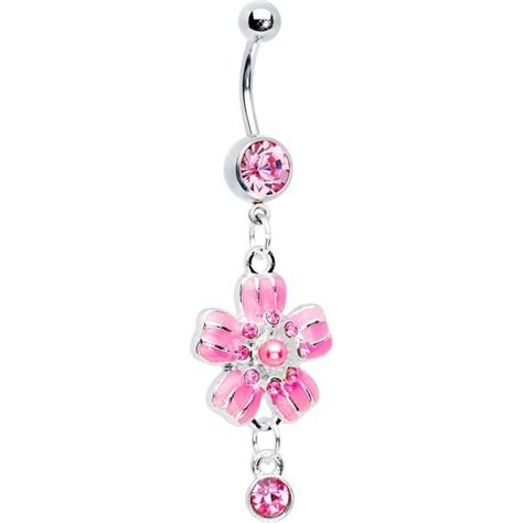 Rose Flower Gem Perfect Posy Dangle Belly Ring Pink Gemstones Jewelry Belly Button Piercing