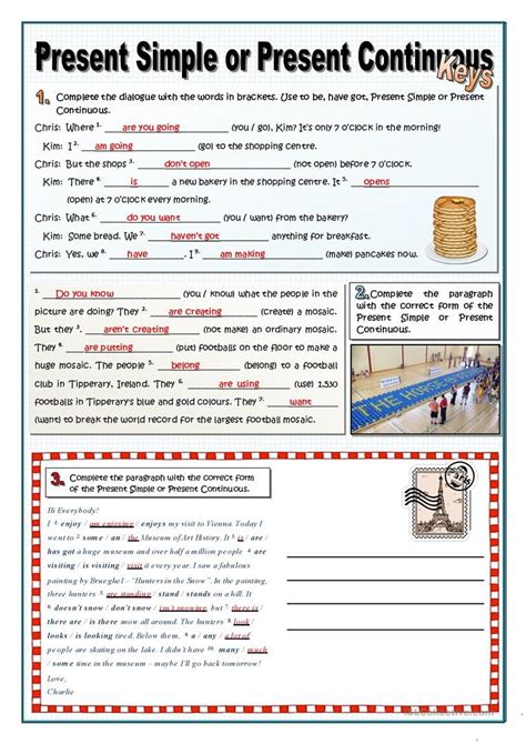 Present Simple Or Present Continuous With Key English Esl Worksheets