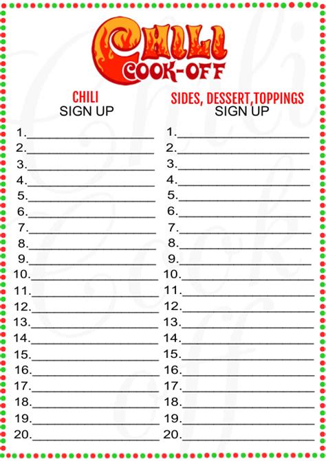 Copy Of Chili Cook Off Signup List Template Postermywall