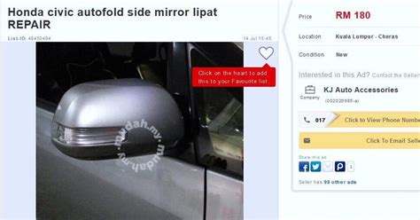 Cermin sisi elektrik (lipatan automatik). Cermin sisi kereta autoflip rosak. Repair atau tukar baru?