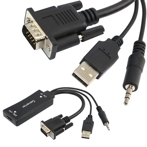 Convert the signal from hdmi interface to vga interface. VGA Male to HDMI Female with 3.5mm Audio USB Plug Cable ...