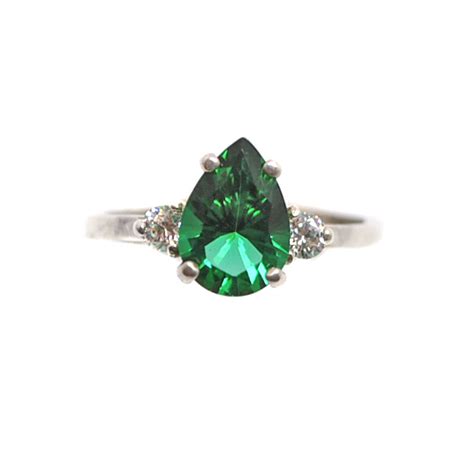 Mt St Helens Emerald Obsidianite Pear Cut Sterling Silver Ring W Cz