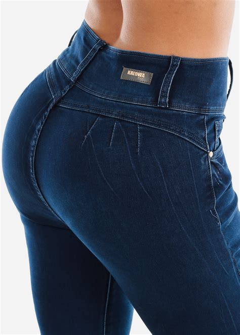 Modaxpressonline Womens Skinny Jeans High Rise Levanta Cola Butt Lifting Dark Wash Denim