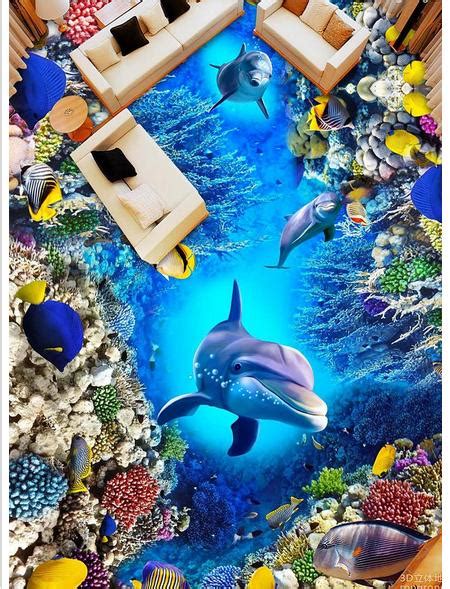 Customized 3d Photo Wallpaper Sea World Dolphin Corals 3 D Drawing 3d