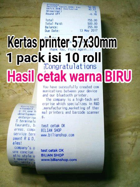 Jual Kertas X Mm Struk Kasir Hasil Cetak Warna BIRU Thermal Isi Roll OTANI Hemat Tanpa