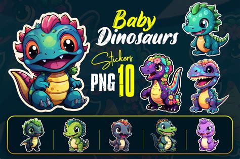 Cute Baby Dinosaurs Stickers Bundle Graphic By Wajaakareem · Creative