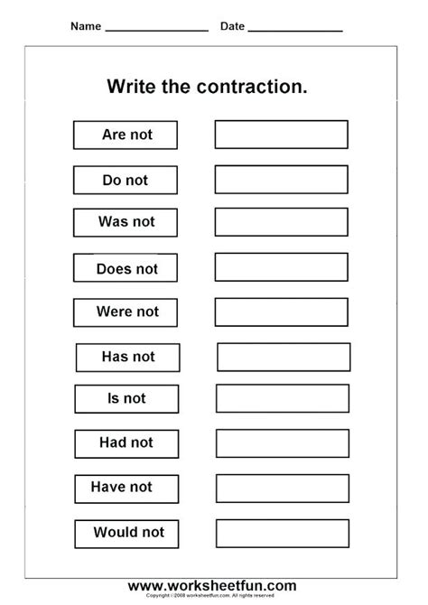 Contractions Worksheets 4th Grade