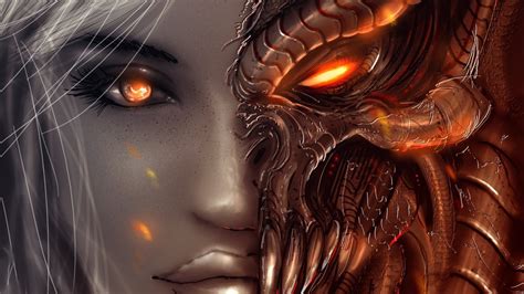 Fantasy Art Women Angel Demon Face Eyes Diablo Iii Video Games