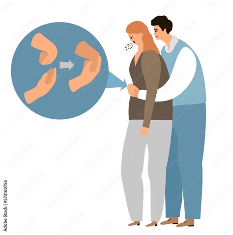 Vecteur Stock Heimlich Maneuver Vector Illustration Young Man Saving Life Of Woman Performing