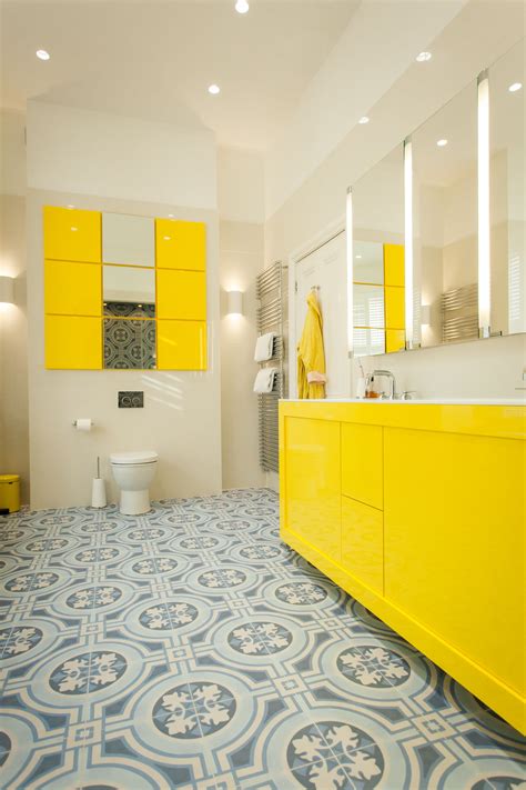Bold And Bright Statements In The Bathroom Using Yellow Warms Up The