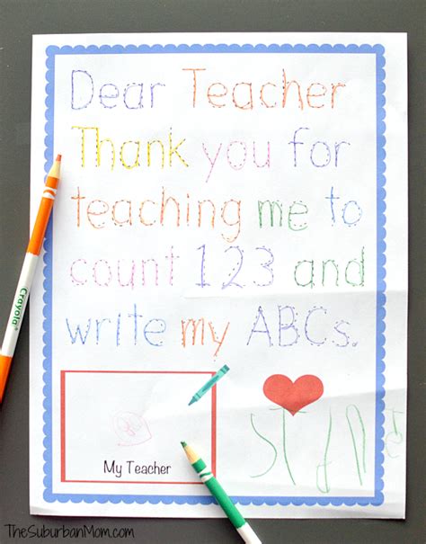 Traceable Preschool Teacher Thank You Note Teacher Appreciation