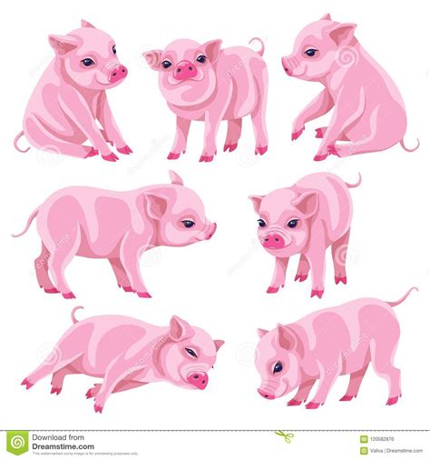 Set Of Pink Micro Pigs In Moving Vector Illustration Cartoondealer