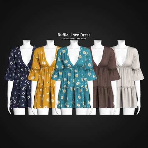 Ruffle Linen Dress From Gorilla • Sims 4 Downloads