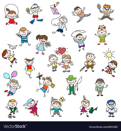 Childrens Drawings Of Doodle People Royalty Free Vector