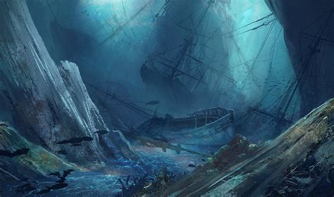 Download Ocean Shipwreck Fantasy Underwater Hd Wallpaper By Kirill Khrol