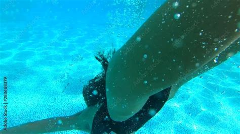 Sexy Woman Swimming In Pool Girls Ass Underwater With Air Bubbles View From Back Slow Motion