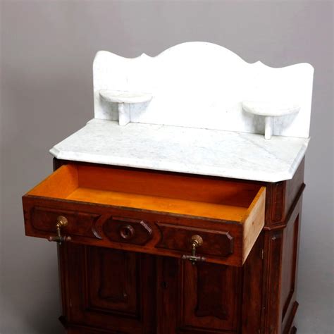 Antique Victorian Walnut And Burl Marble Top Washstand Circa 1890 At