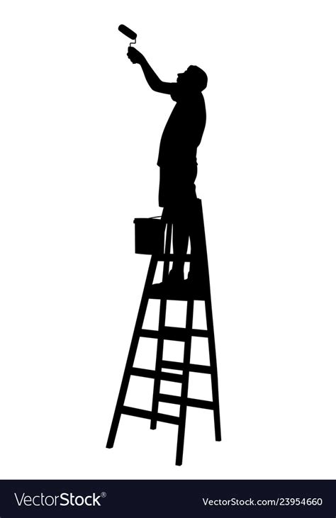 Painter On Ladder Painting Wall Or Ceiling Vector Image
