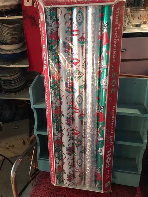 vintage foil christmas wrapping paper roll set of five nip foil wrapping paper rolls new