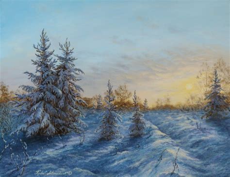 Winter Sunset Paintings By Nataliya Kyrkachantonenko