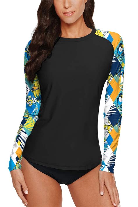 Long Sleeve Swim Shirts For Women Floral Tropical Print Sun Protection UPF SPF Surf Swimming
