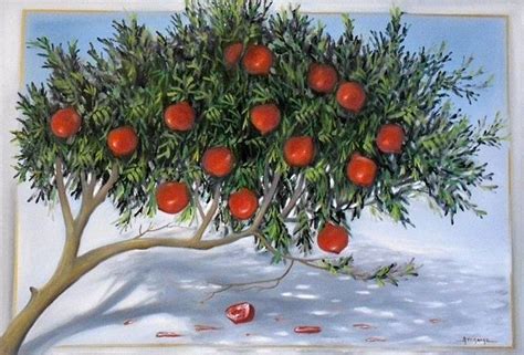 Pomegranate Tree In The Yard Painting By Akis Topalis Fine Art America