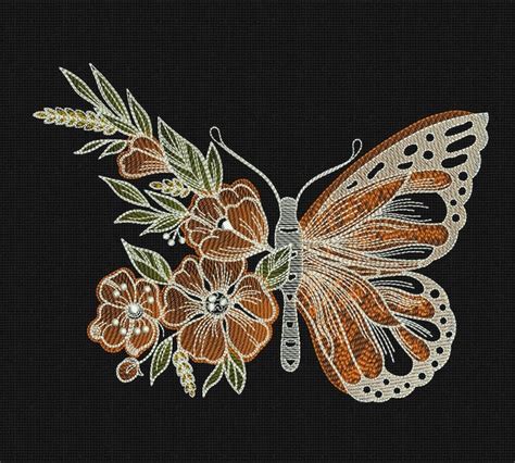 Butterfly Embroidery Design Flowers | Etsy