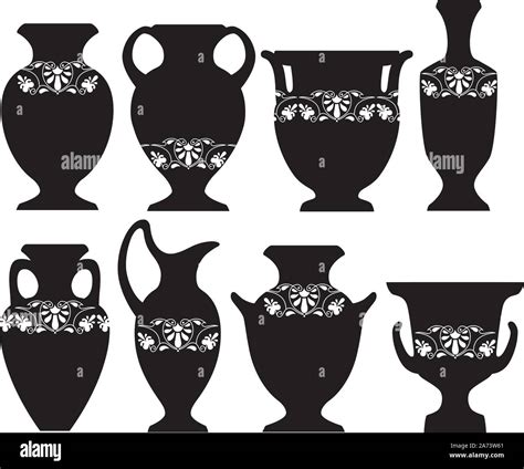 Vector Illustration Of Simplified Greek Vases In Black Stock Vector