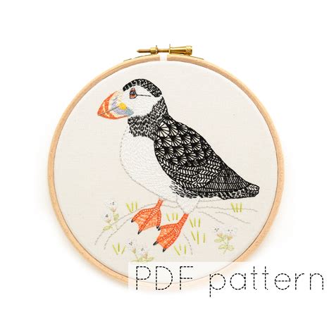 Bird Embroidery Pattern PDF Download Puffin Embroidery Hoop | Etsy
