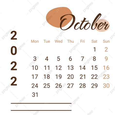 Calendario De Octubre De 2022 Con Líneas De Notas Png Octubre 2022