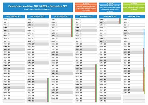 Calendrier Semestriel 2021 2022 Semestre 1 Et Semestre 2 2021 2022