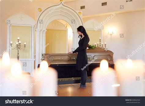 Burial People Mourning Concept Sad Woman Stock Photo 638562943