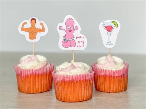 Hen Party Cake Toppers 12 Pack Funny Adult Rude Cupcake Etsy Uk