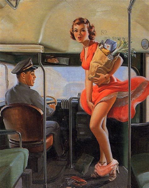 Vintage Pinup Girl Damsel In Distress Breezy Bus Ride Art Print 12x18
