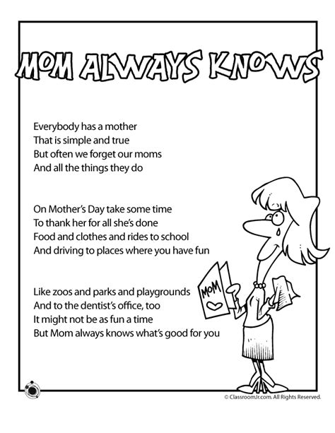Mothers Day Kids Poem Mom Always Knows Woo Jr Kids Activities