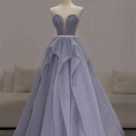 Purple Tulle Long Prom Gown A Line Evening Dress On Luulla